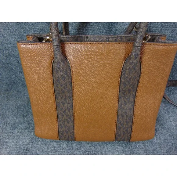 Michael Kors Mercer Small Satchel Bag Brown Monogram Pebble Leather - Picture 9 of 16